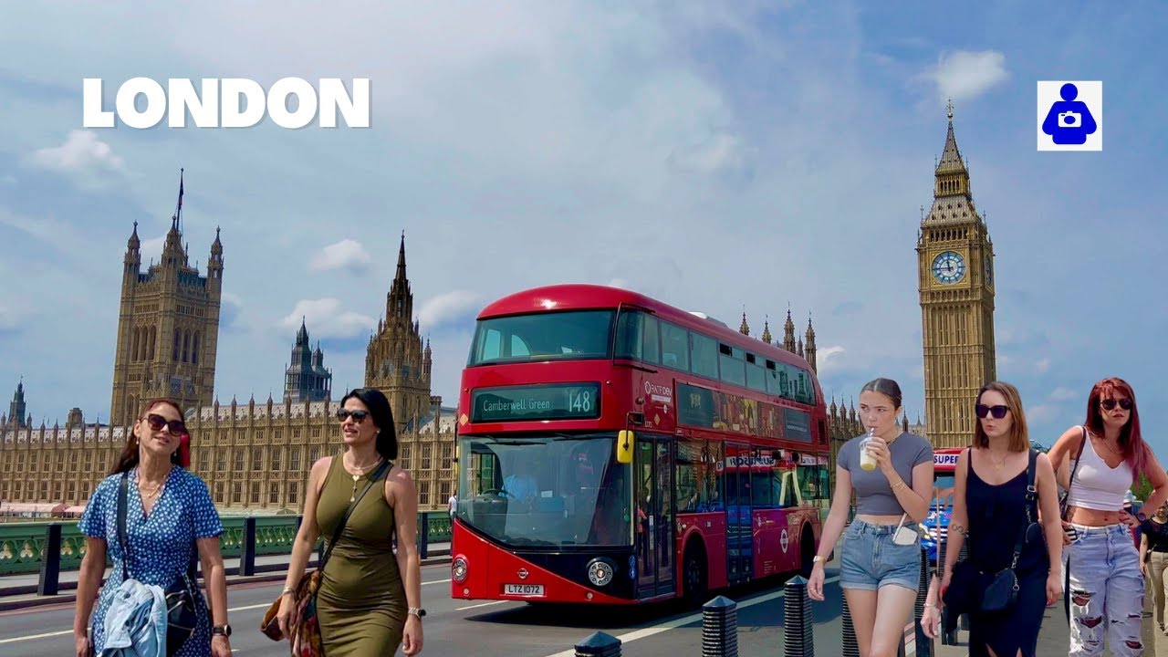 London Summer Walk  🇬🇧 Big Ben & London Eye | Central London Walking Tour | 🔔 Big Ben chimes. 4K HDR