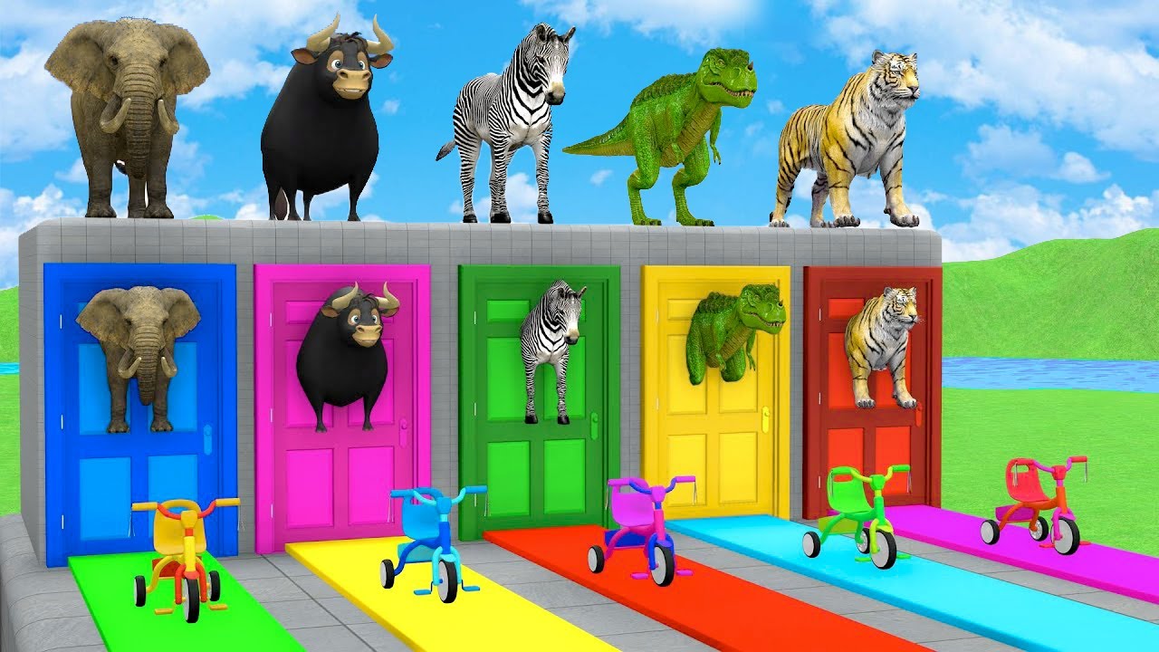 Long Slide Game With Cow Elephant Gorilla Hippopotamus Tiger 3d Animal Game Funny 3d Animals