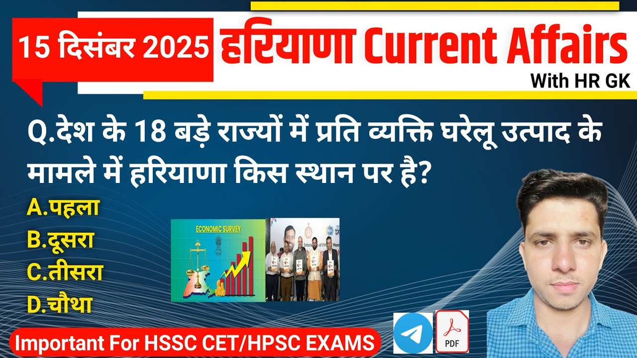 HSSC EXAM#1383 | 15 December 2025 HARYANA CURRENT AFFAIRS | HSSC CET Mains & Group D Exam 2025 