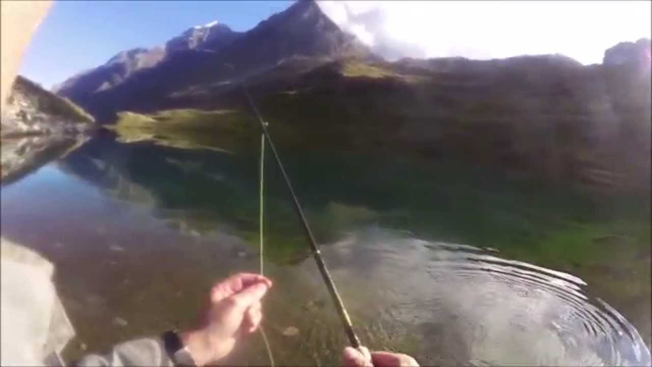 Un cristivomer de 45 cm &agrave; la mouche en lac d'altitude.
