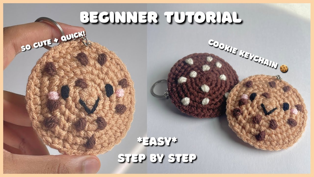 Crochet Cookie Keychain for Beginners 🍪 | step by step | no magic ring | easy amigurumi | no sew