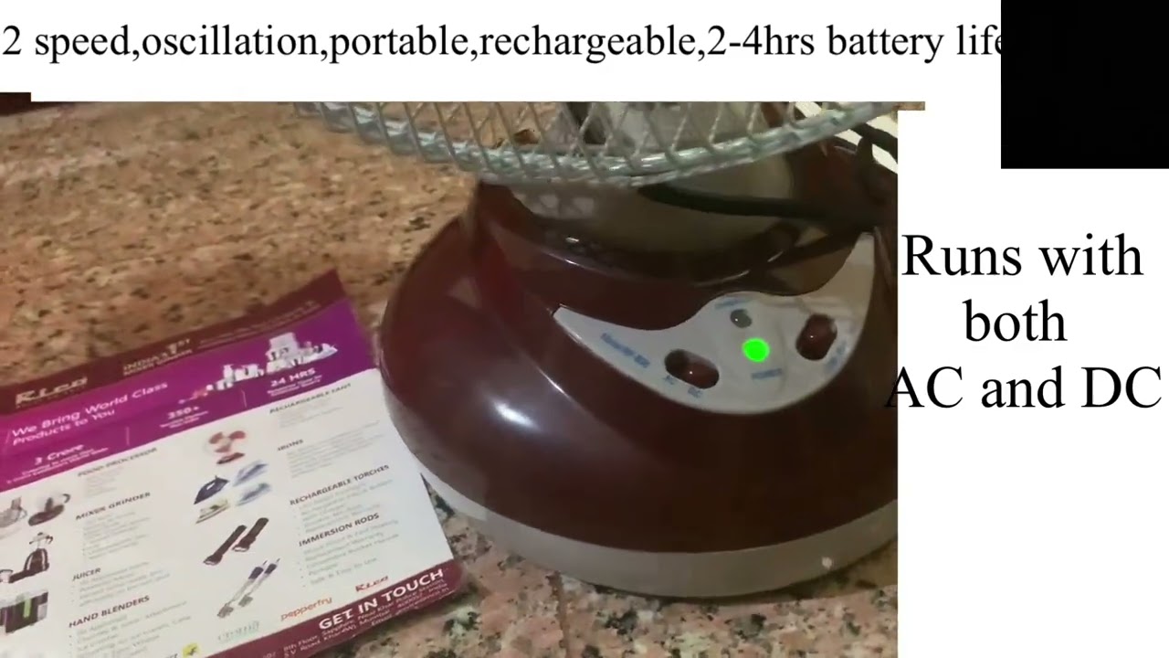 Rico Rechargeable Table Fan, High Speed with Built in Rechargeable Battery for Home & Office - White