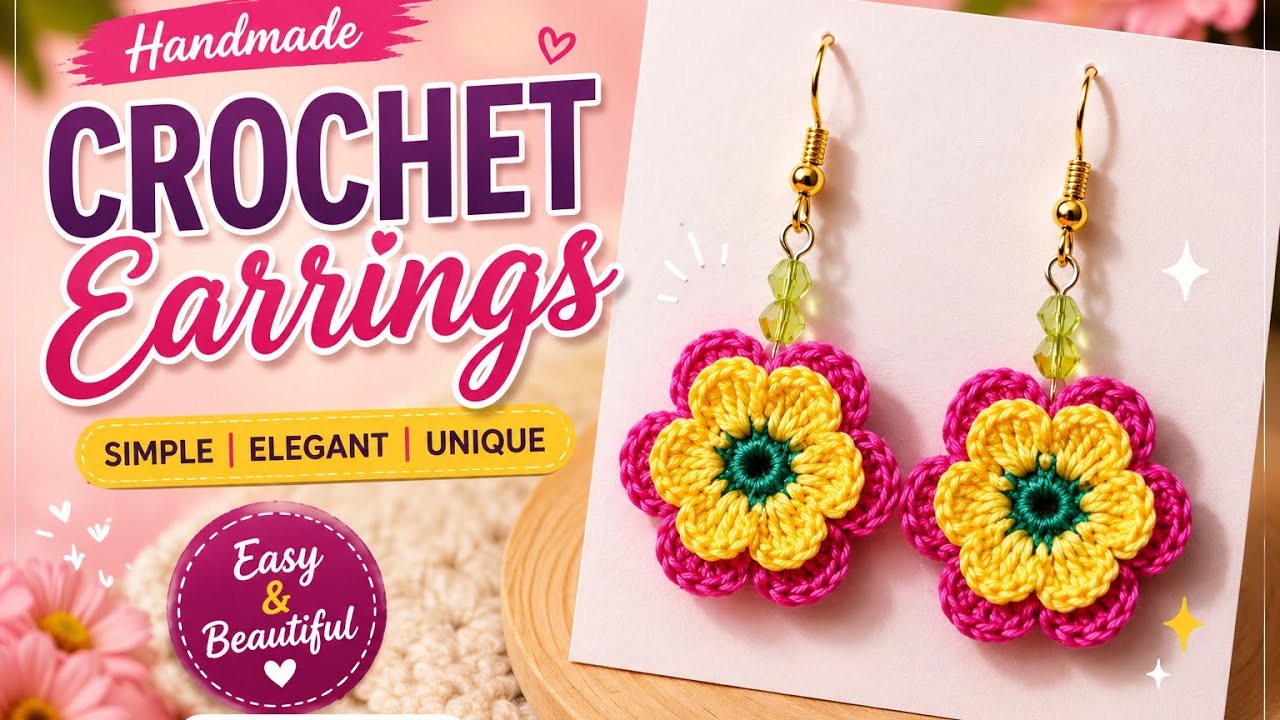 How to make crochet flower earring for beginners #crochetpatterns #crochettutorial #croche #earrings