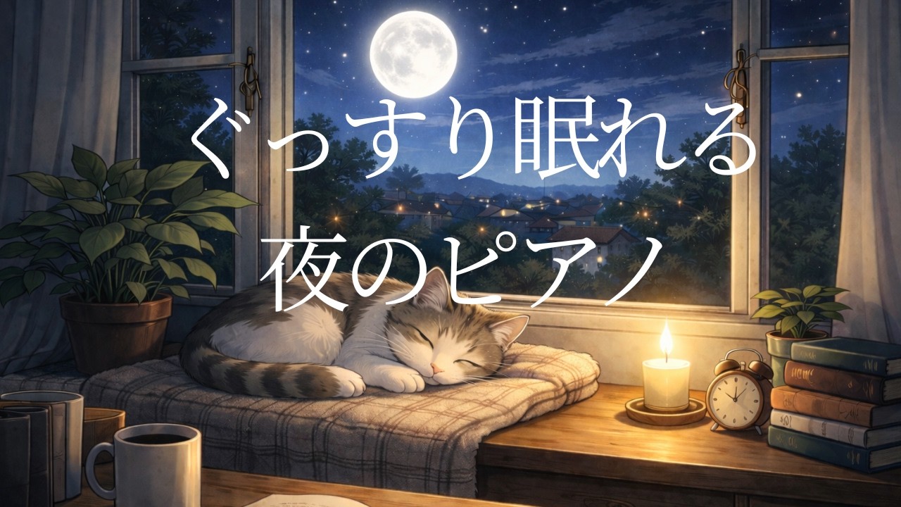 15分でぐっすり眠れる夜のピアノBGM｜猫と過ごす、穏やかな夜