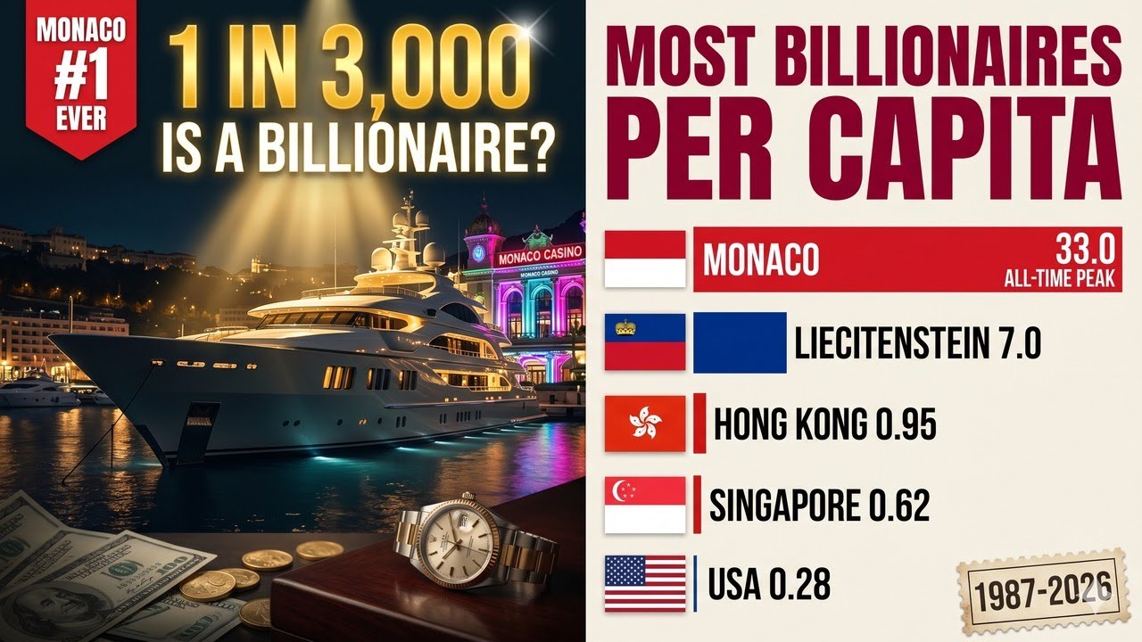 Most Billionaires per Capita 1987-2026 | Monaco 33 per 100K &mdash; 1 in 3,000 is Billionaire 💎