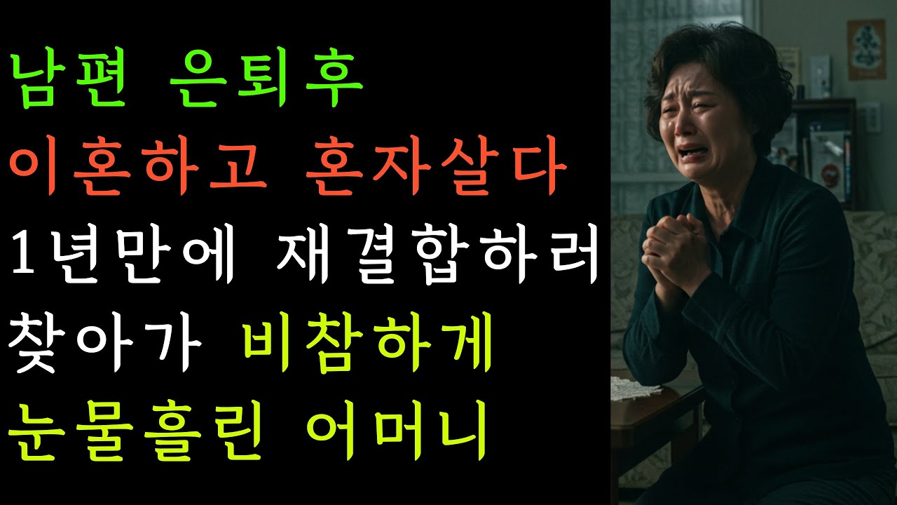 미안해  나랑 다시 살아줘  남편 은퇴후 황혼이혼 요구해서 혼자살다 1년만에 다시 재결합하러 찾아가 비참하게 눈물흘린 어머니