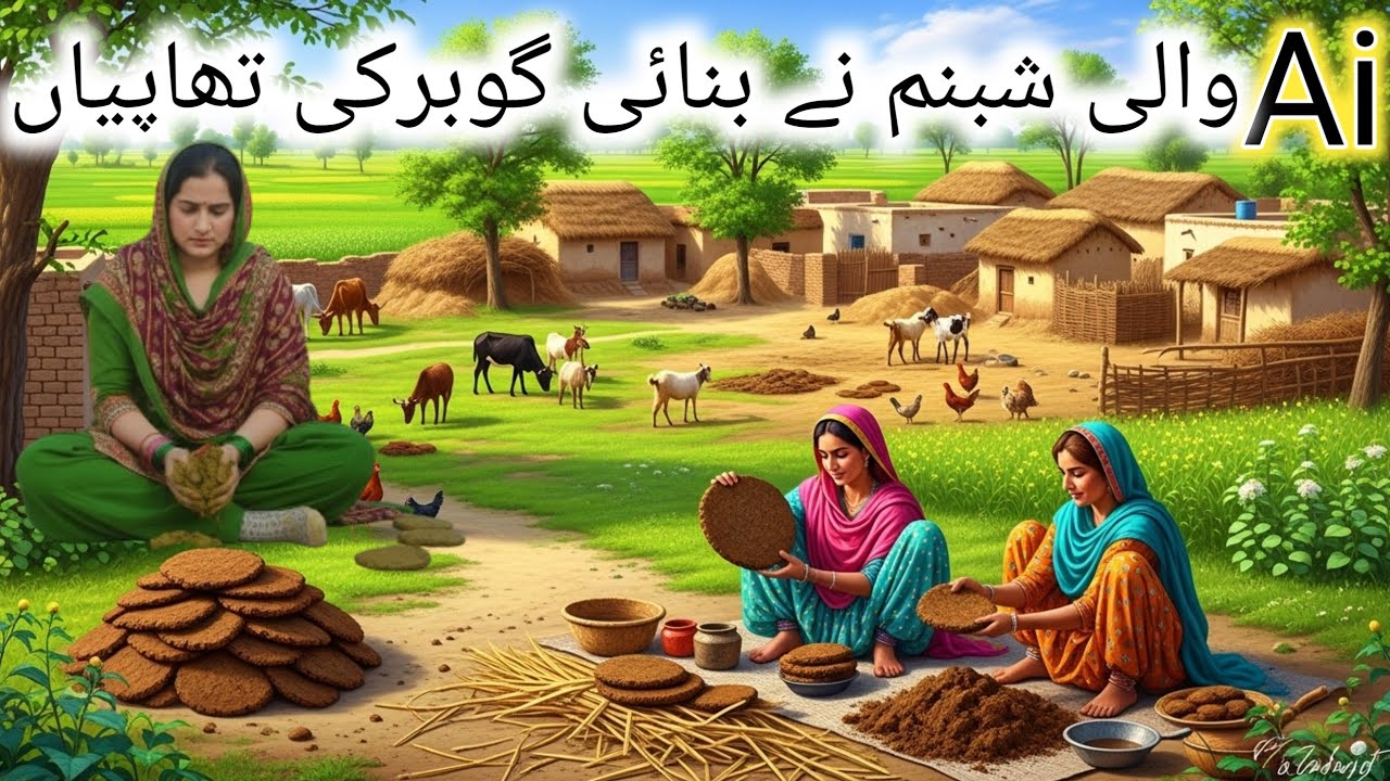 گاؤں کی صبح: شبنم کا دن اور گوبر کی تھاپیاں||dung cakes ||manzar villege ai||