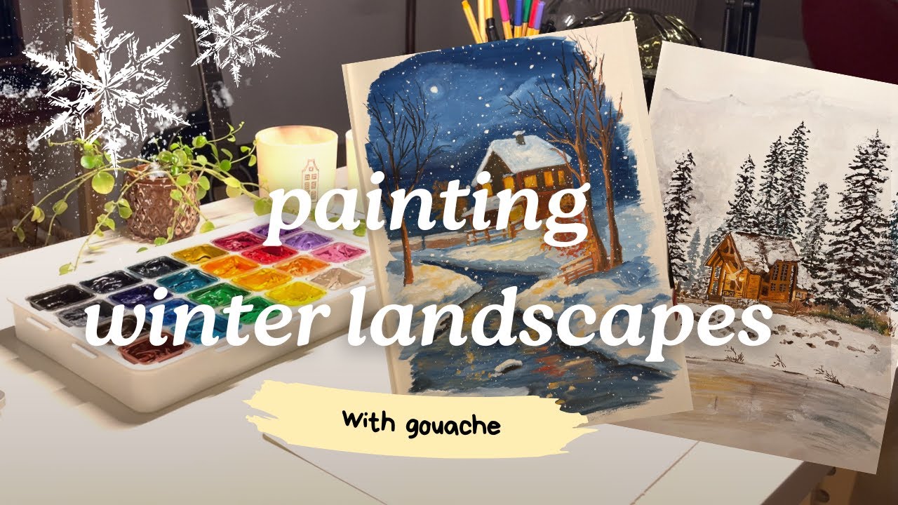 Winter landscape with gouache painting 🎨 ❄️  Guaj boya ile 2 farklı kış manzarası çizimi | Art vlog