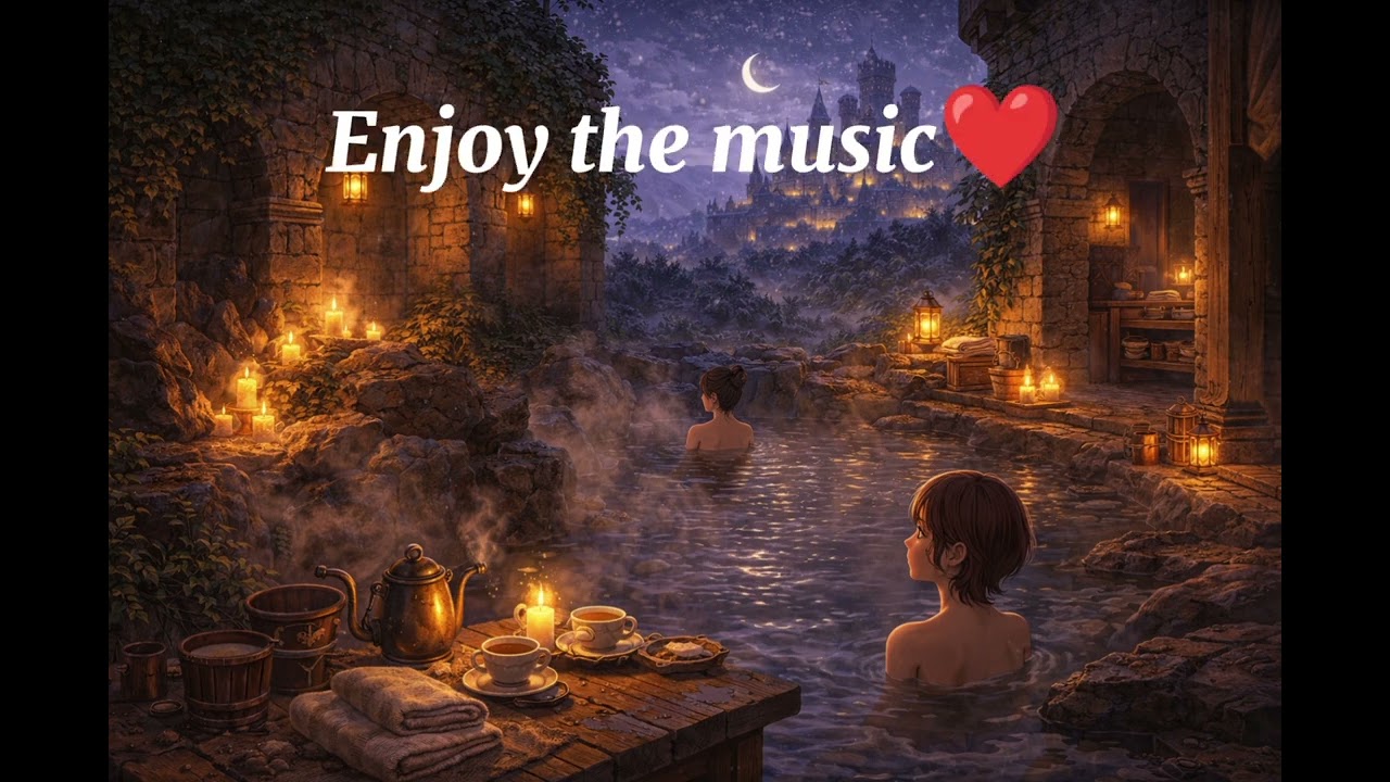 CastleDreams⚔️ | 🎧🎶Winter Moonlit Hot Spring Lo-Fi Ambience 🌙🕯️#lofi #lofimusic #relaxing #relax 