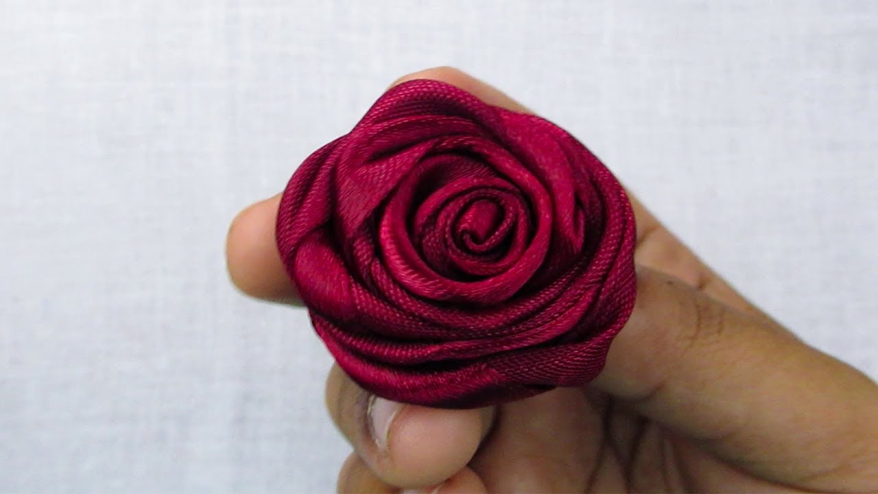 Super Easy Ribbon Rose Making Idea, Amazing Ribbon Flower, Hand Embroidery Ribbon Rose Tutorial