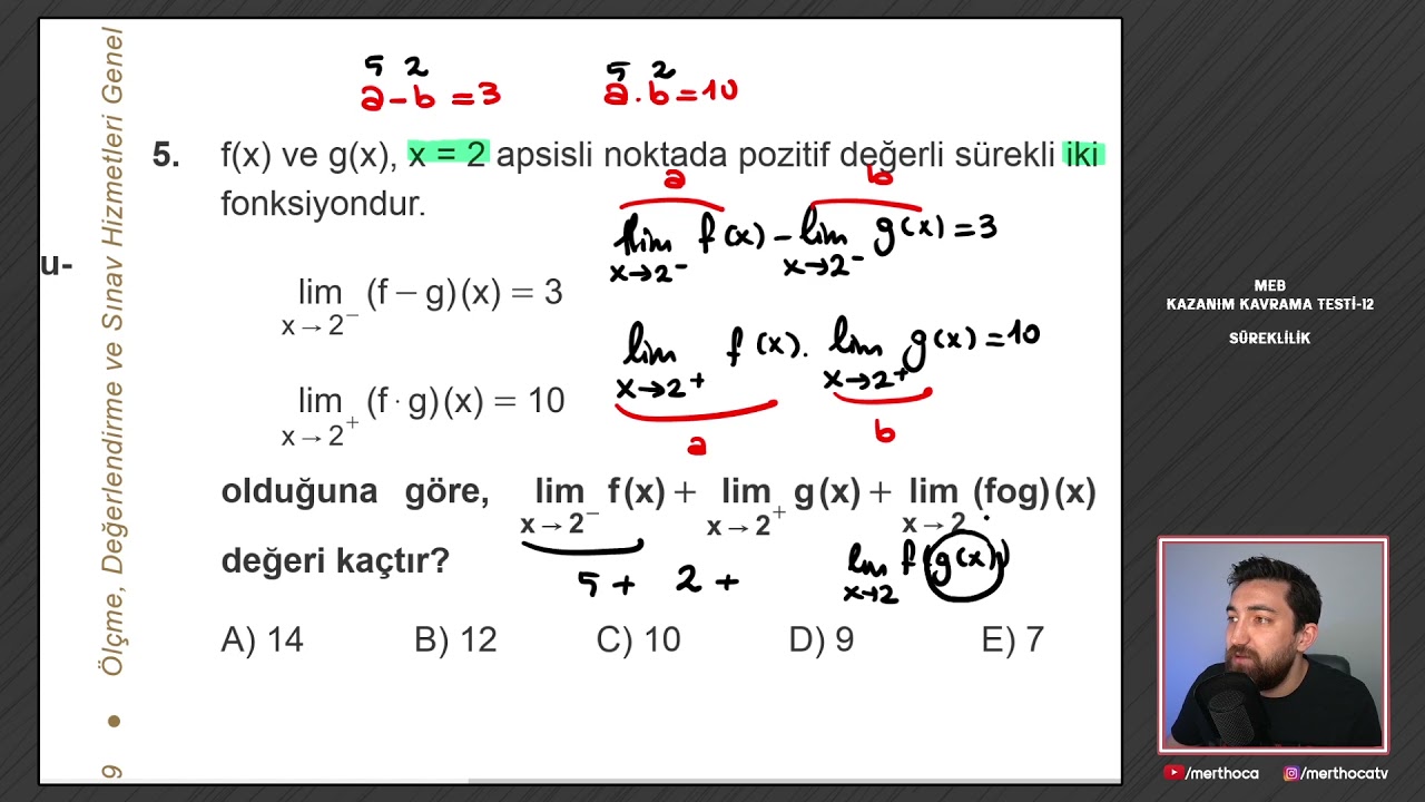 Test-12 (Süreklilik) | 12.SINIF MATEMATİK KAZANIM TESTLERİ