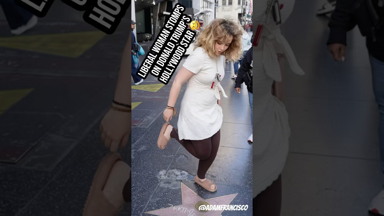 Либералка топчет звезду Трампа на Аллее славы в Голливуде 🤣