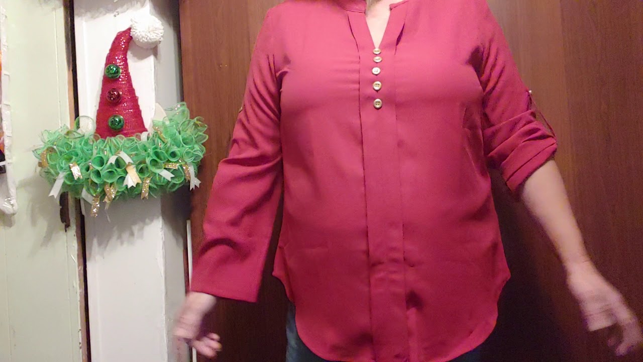 Marbetia Casual Blouses V Neck Chiffon Shirt 3/4 Cuffed Sleeve Button Tops