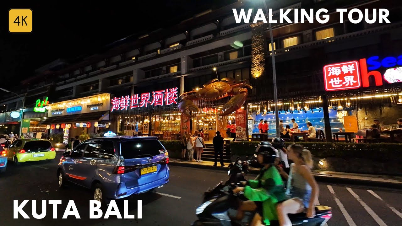 Night Walking at KUTA Bali | Kartika Street to Kuta Square at Night Walking Tour Bali Today [ 4K ]