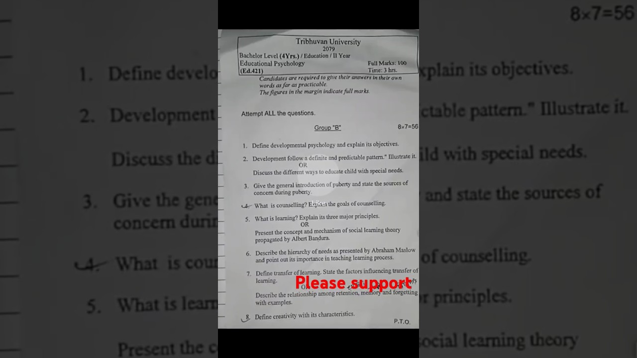 B.ed 2nd year question | Educational Psychology #exam📝 #education #tu