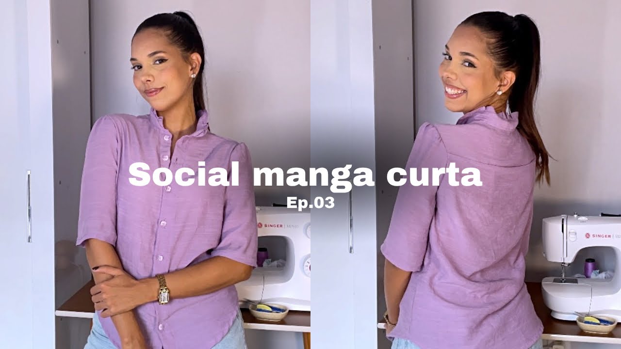 Blusa social de manga curta, gola de babado, molde da Diana Demarchi - série de blusas ep03