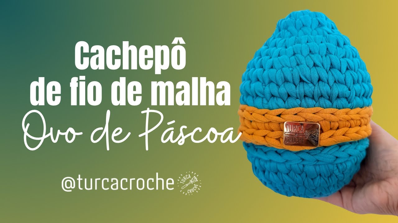 Cachepô de fio de malha ovo de Páscoa em crochê 