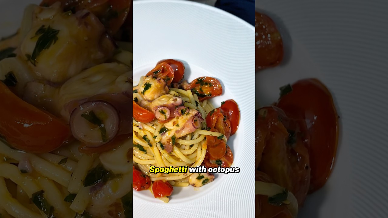 Spaghetti Octopus & Cherry Tomatoes #pasta #octopus #italiancuisine #chefathome #valentinesday