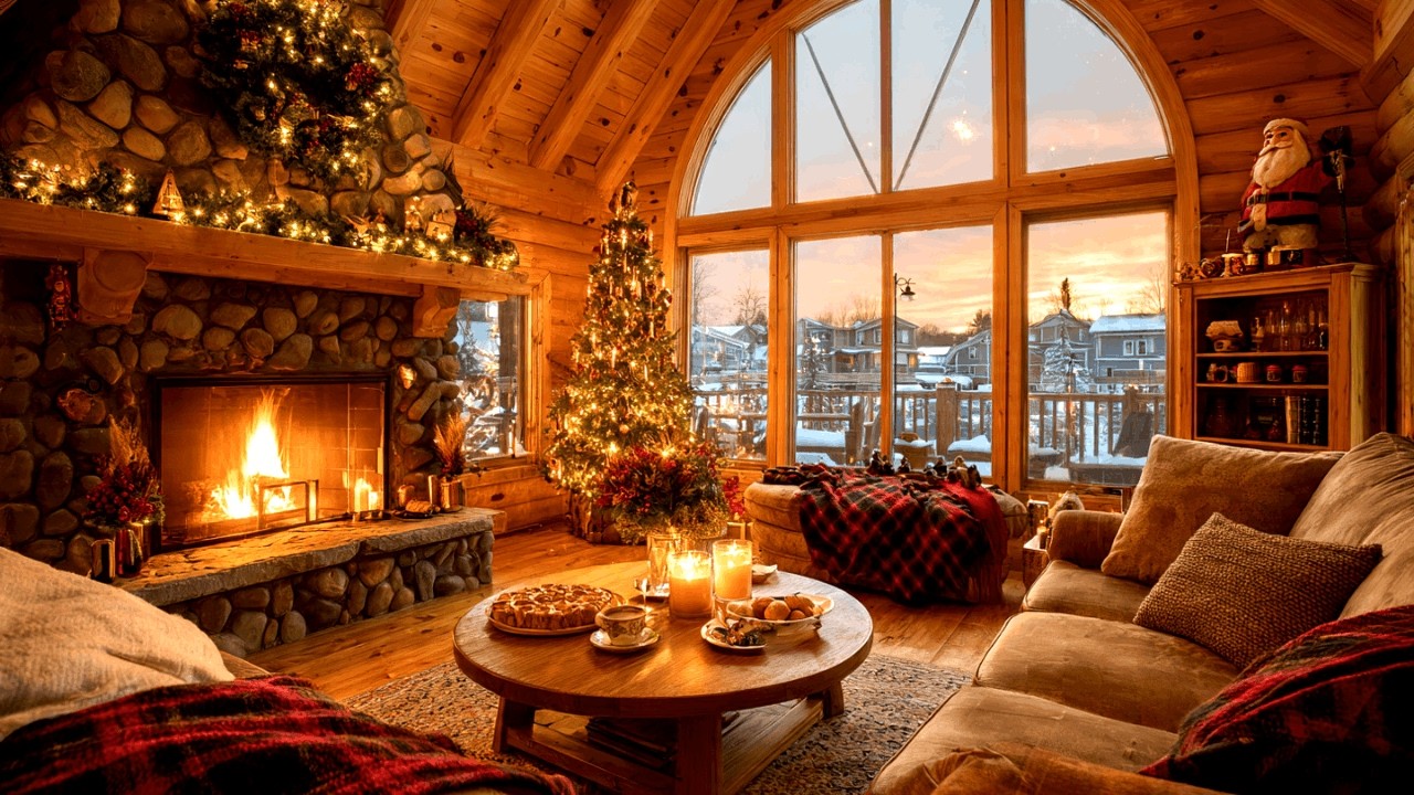 Warm Christmas Jazz by Fireplace for Study Work Focus and Sleep Time