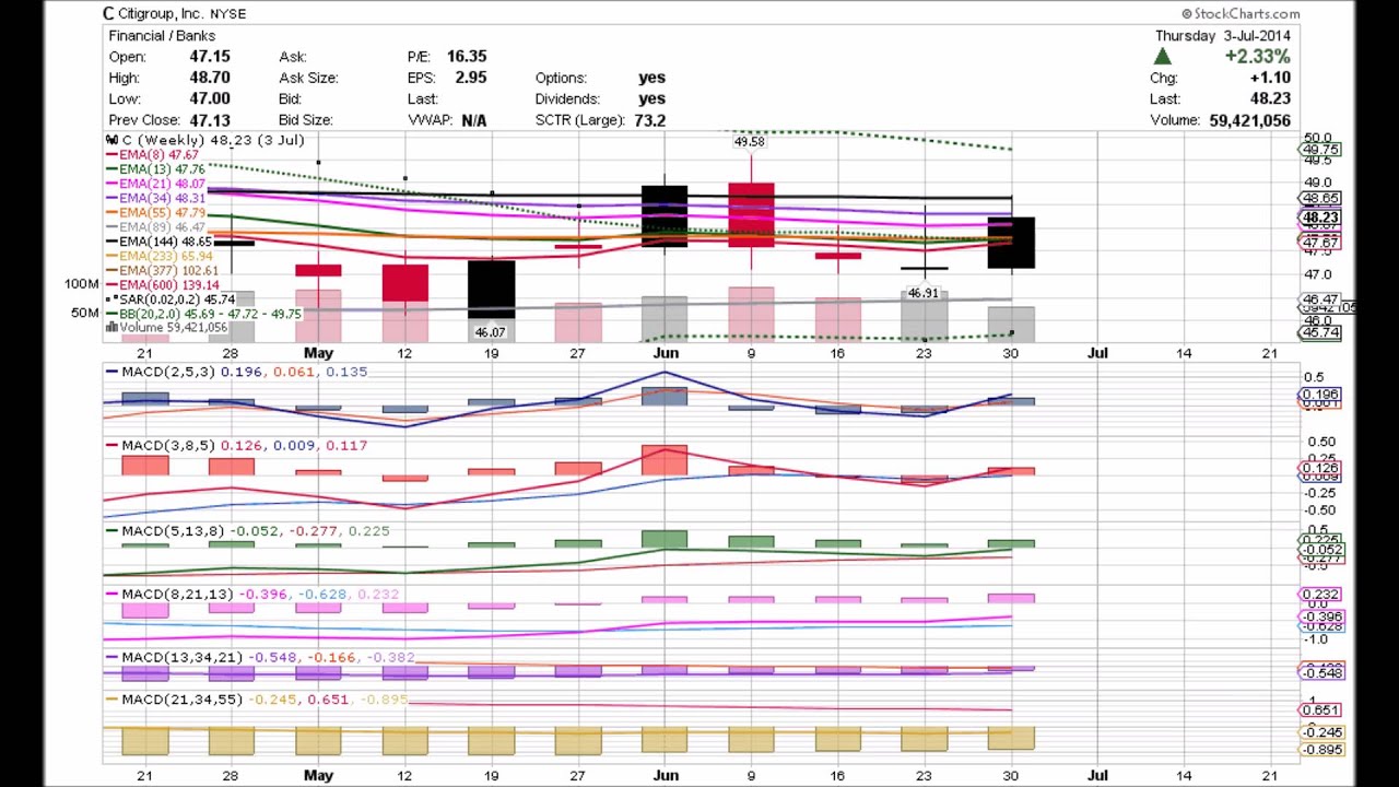 CITIGROUP C ANIMATED TIME PRICE THEORY STOCK CHARTS by Edward K Weigel