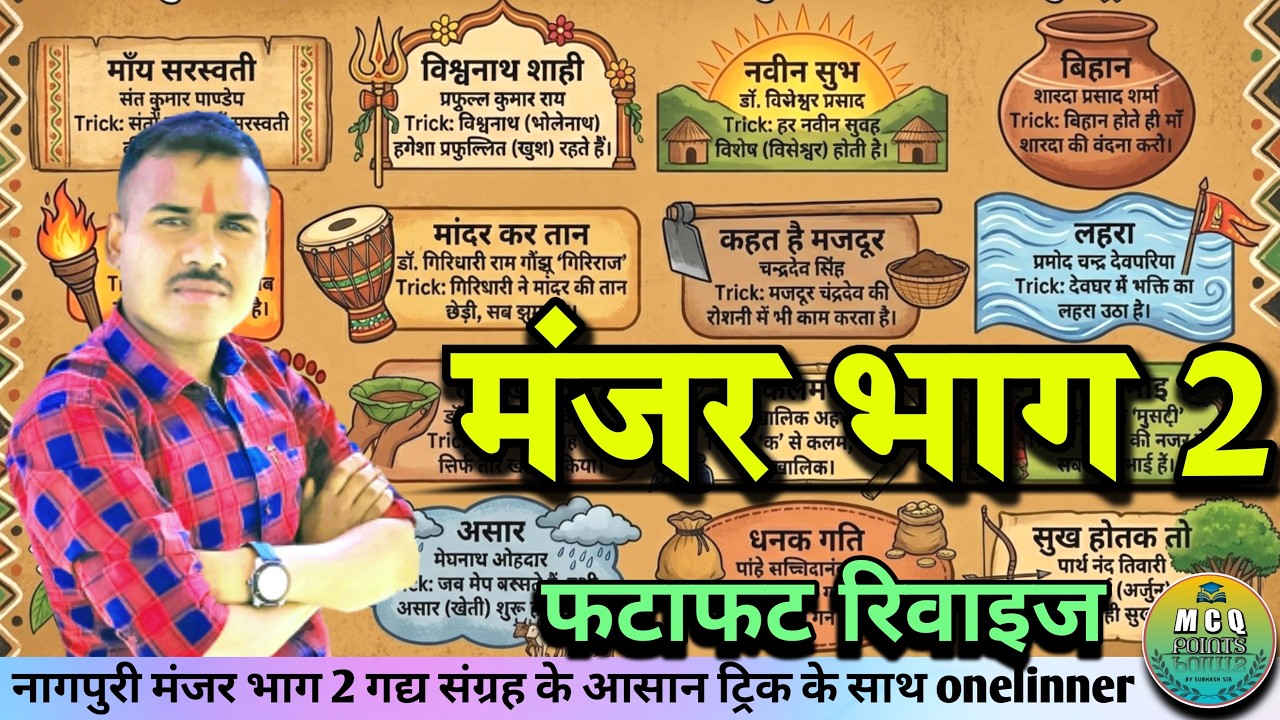मंजर भाग 2 कविता का सम्पूर्ण क्लास//उत्पाद सिपाही//कक्षपाल//क्षेत्रीय कार्यकता//LDC// MCQ POINTS