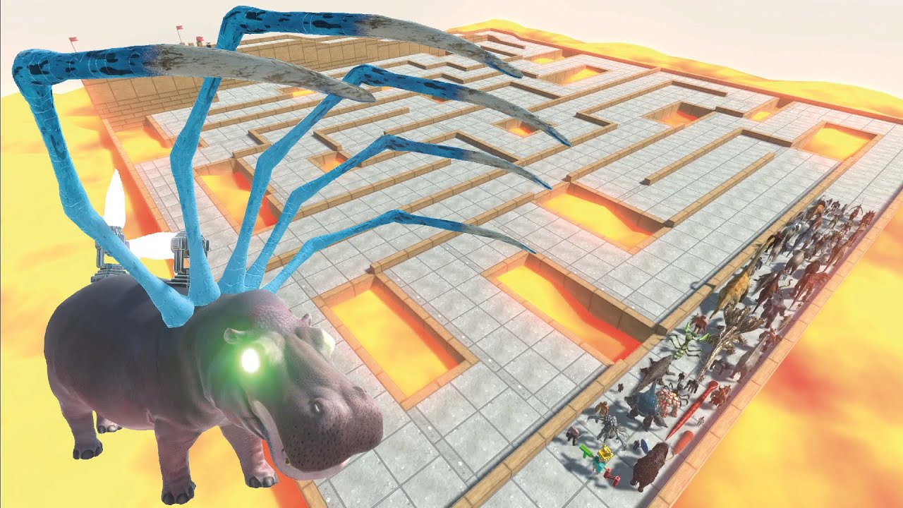 ESCAPE FROM ALIEN HIPPO - LAVA MAZE COURSE - LAST SURVIVOR - Animal Revolt Battle Simulator