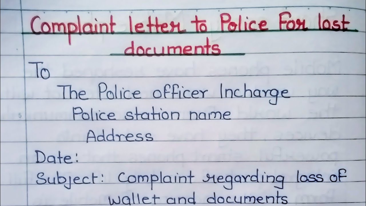 Complaint letter to Police Station for lost documents | How to write complaint letter|English