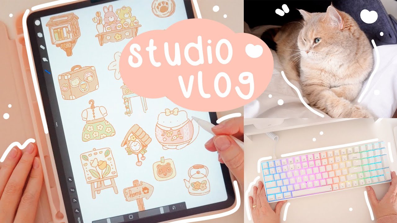 STUDIO VLOG | Drawing Stickers, packing order, unboxing | ASMR & relaxing music
