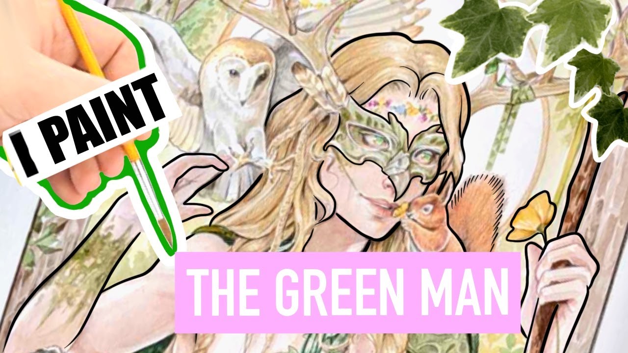 Delicate watercolour and pencil fantasy fairy art green man