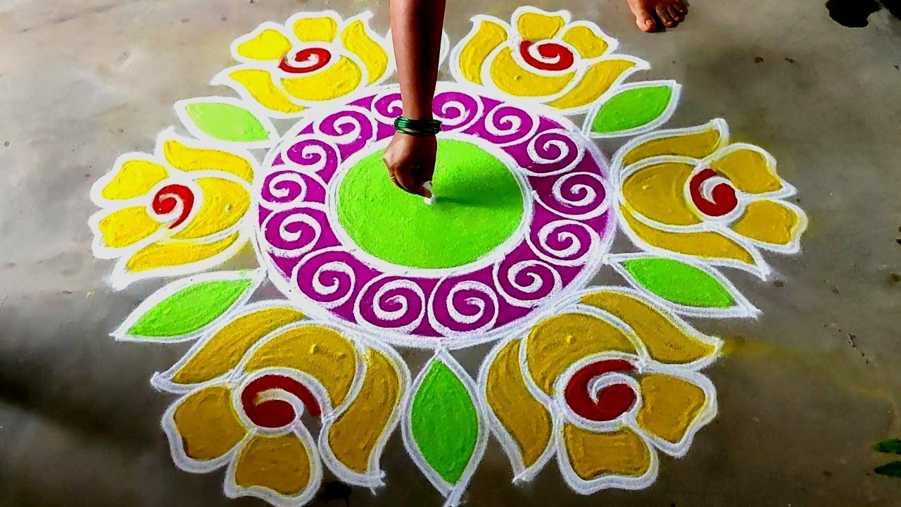 Diwali 2022 special big rose flower rangoli|5*3 Deepavali big kolam| Aippasi kolam|Amazing rangoli
