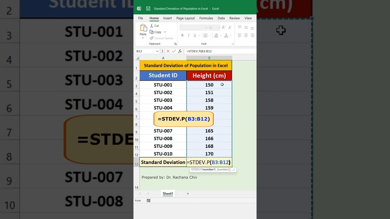 How to Calculate Standard Deviation of Population in Excel #shorts #excel #exceltips