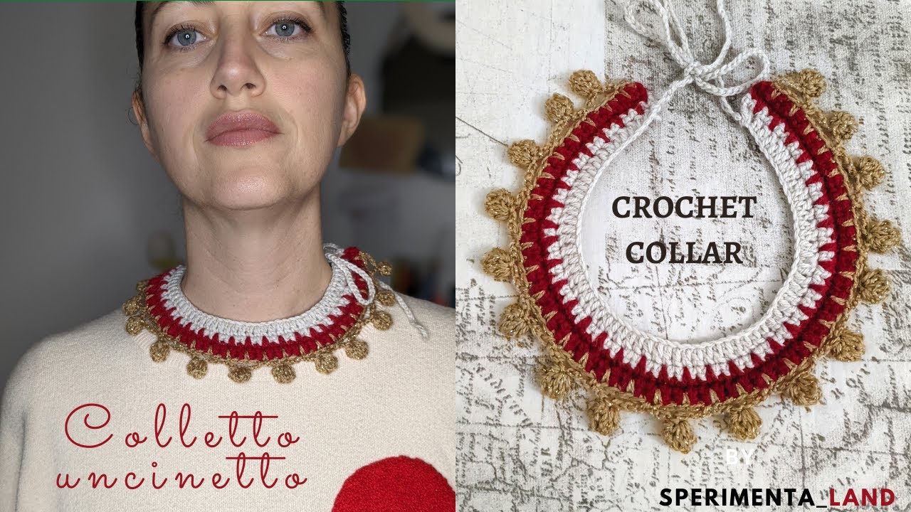 Colletto uncinetto con pompon - Crochet collar pompom stitch English Abbreviations