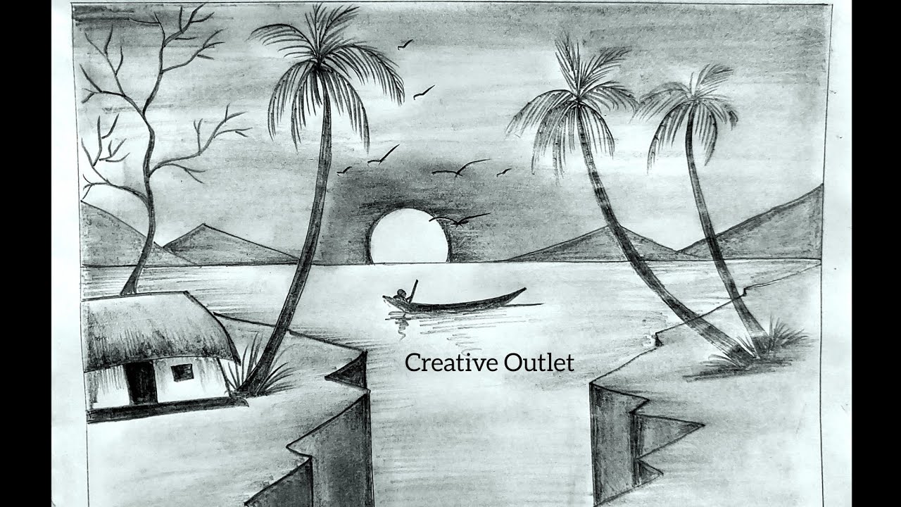 Beautiful Sunset Scenery Drawing With Pencil //Nature Art #sunset #landscape #art #artwork