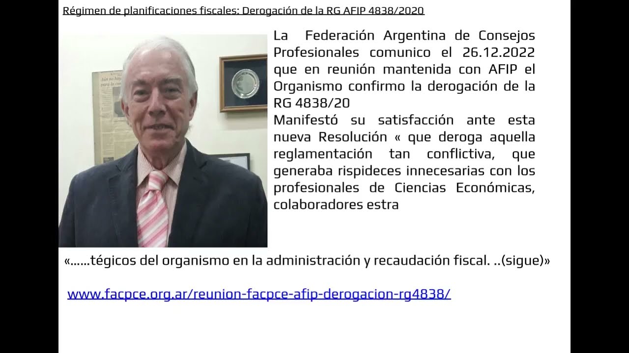 REGIMEN DE PLANIFICACIONES FISCALES DEROGACION RG AFIP 4838 DEL A&Ntilde;O 2020