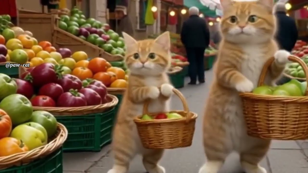 Cute Orange Kitten and Mom Cat Go to the Market and Cook Together  Funny Cat Story