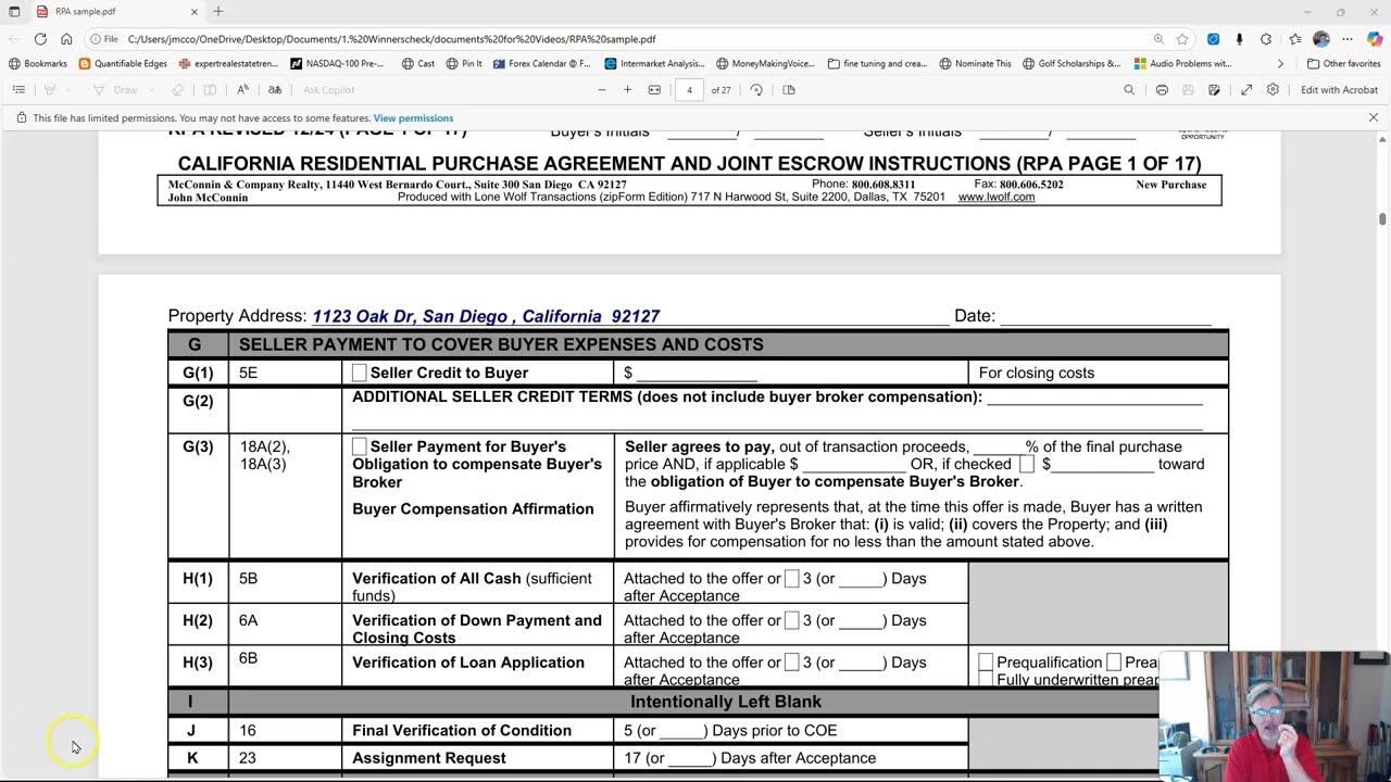 Ca Assoc of Realtor -RPA- Residential Purchase and Sale Contract reviewed by an Attorney Part 2