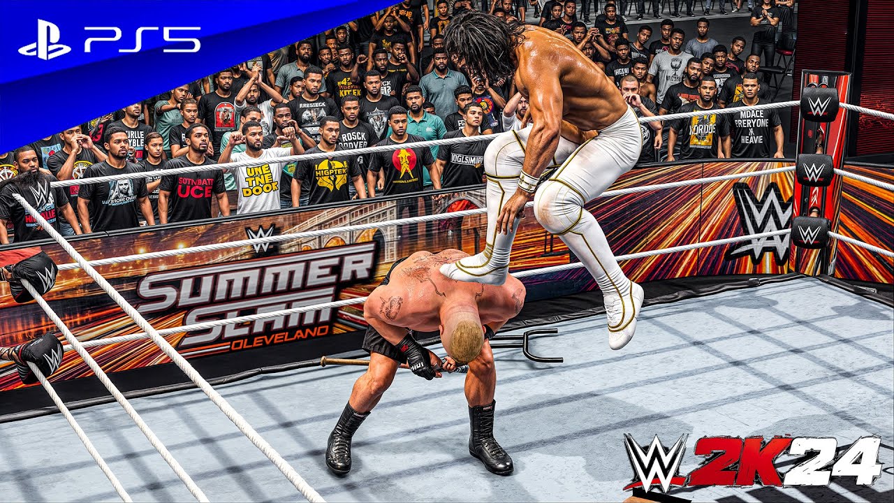 WWE 2K24 - Seth Rollins vs. Brock Lesnar | No Holds Barred at SummerSlam | PS5™ [4K60]