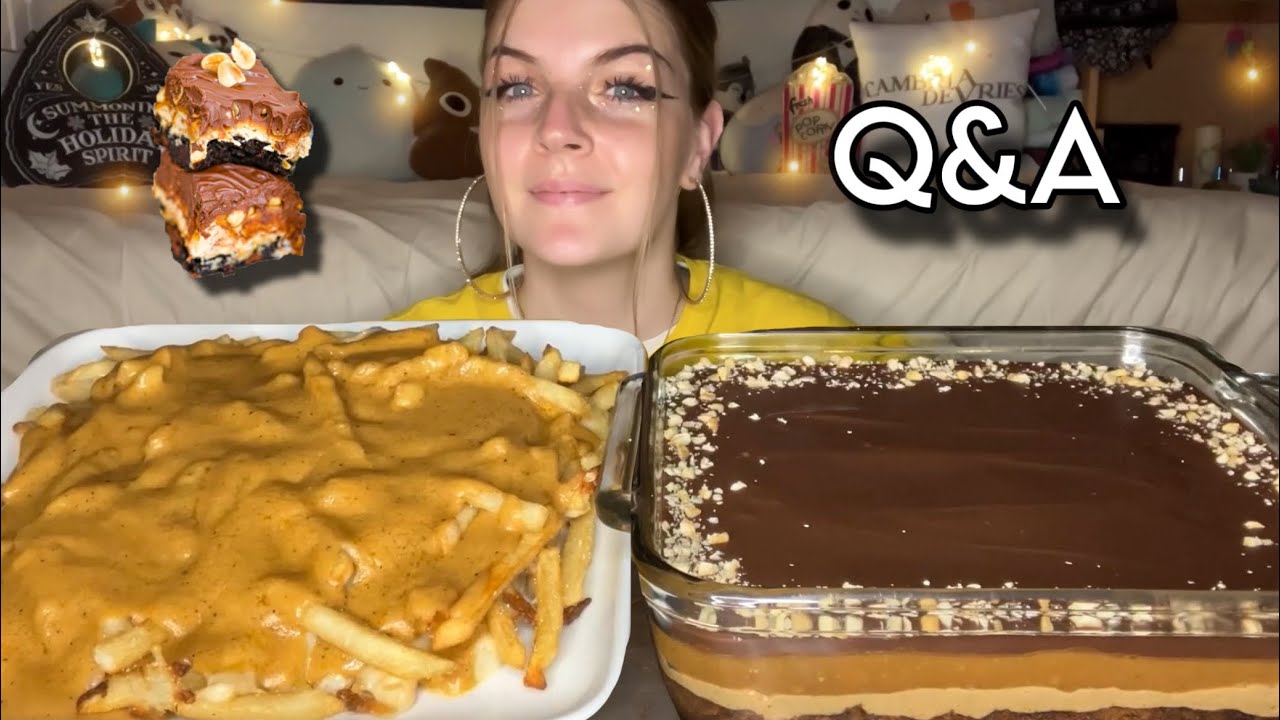 CHEESY POUTINE AND SNICKERS BROWNIES MUKBANG! (Vegan)