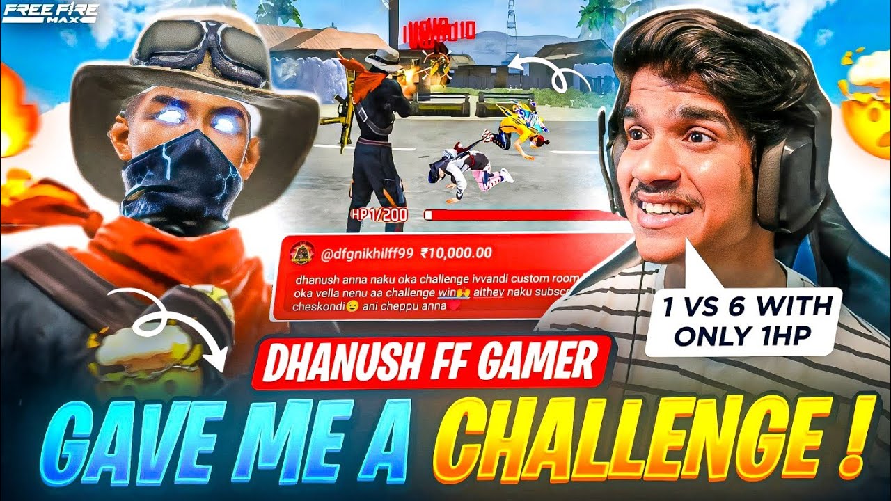 Dhanush ff gamer challenged🤯me for 1v6🔥only 1hp😱 #DFGNIKHIL #freefiremax #gameplay@DhanushFFGamer 