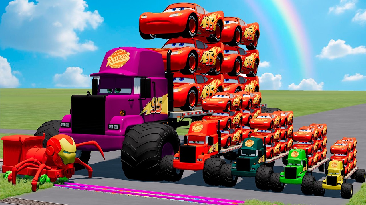 Big & Small Mcqueen Mack with Small Wheels Truck Lightning VS Train | BeamNG.drive