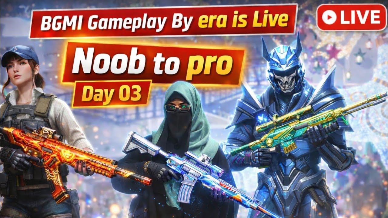 BGMI Full Squad Rush😊||Noob to pro😍||Day 03😃||era is live🔴