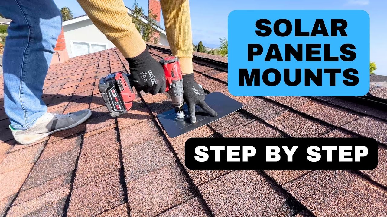 Installing racking system for solar panels on composite shingles roof.