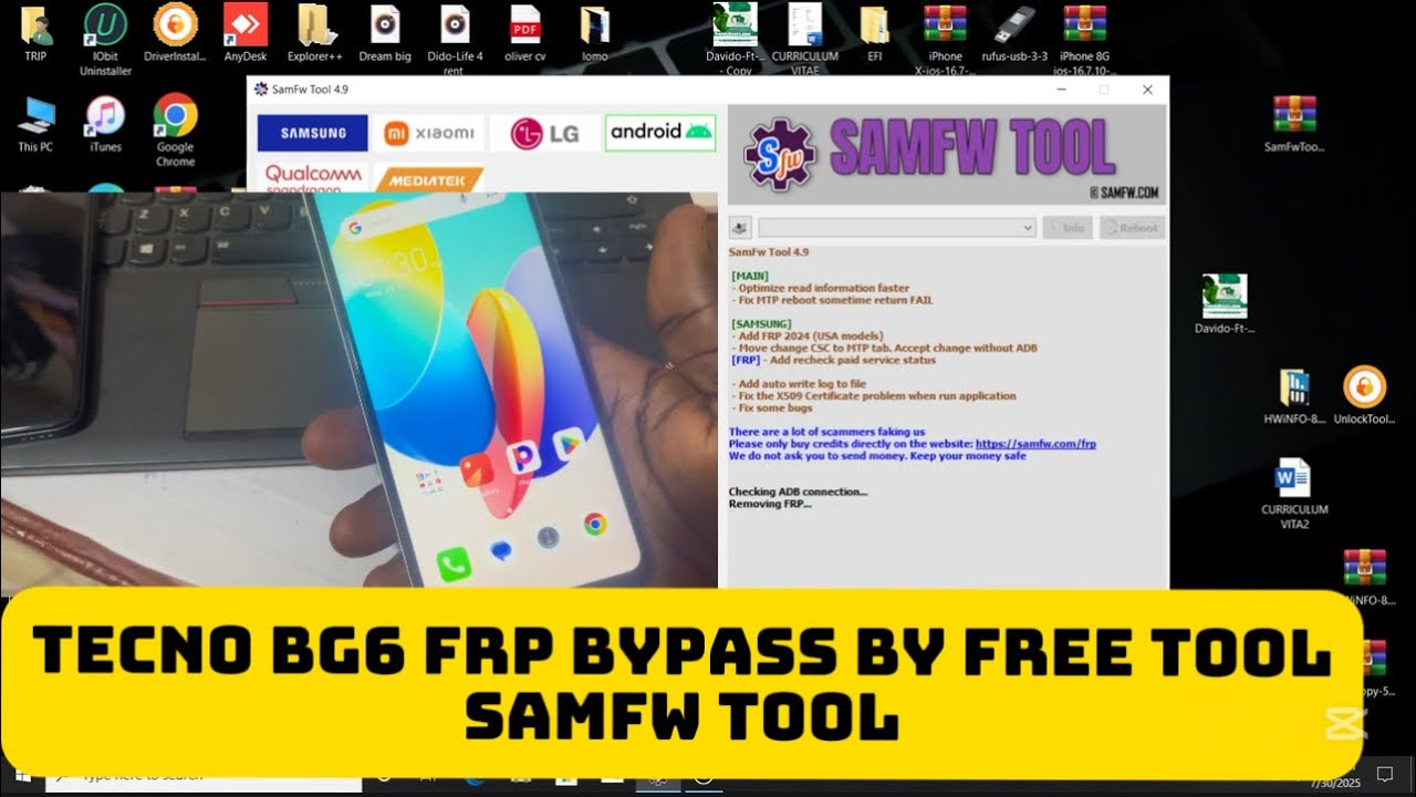 TECNO BG6 FRP BYPASS. SAMFW TOOL FOR ALL PHONES. Support MTK, SPD CHIPSET ✅