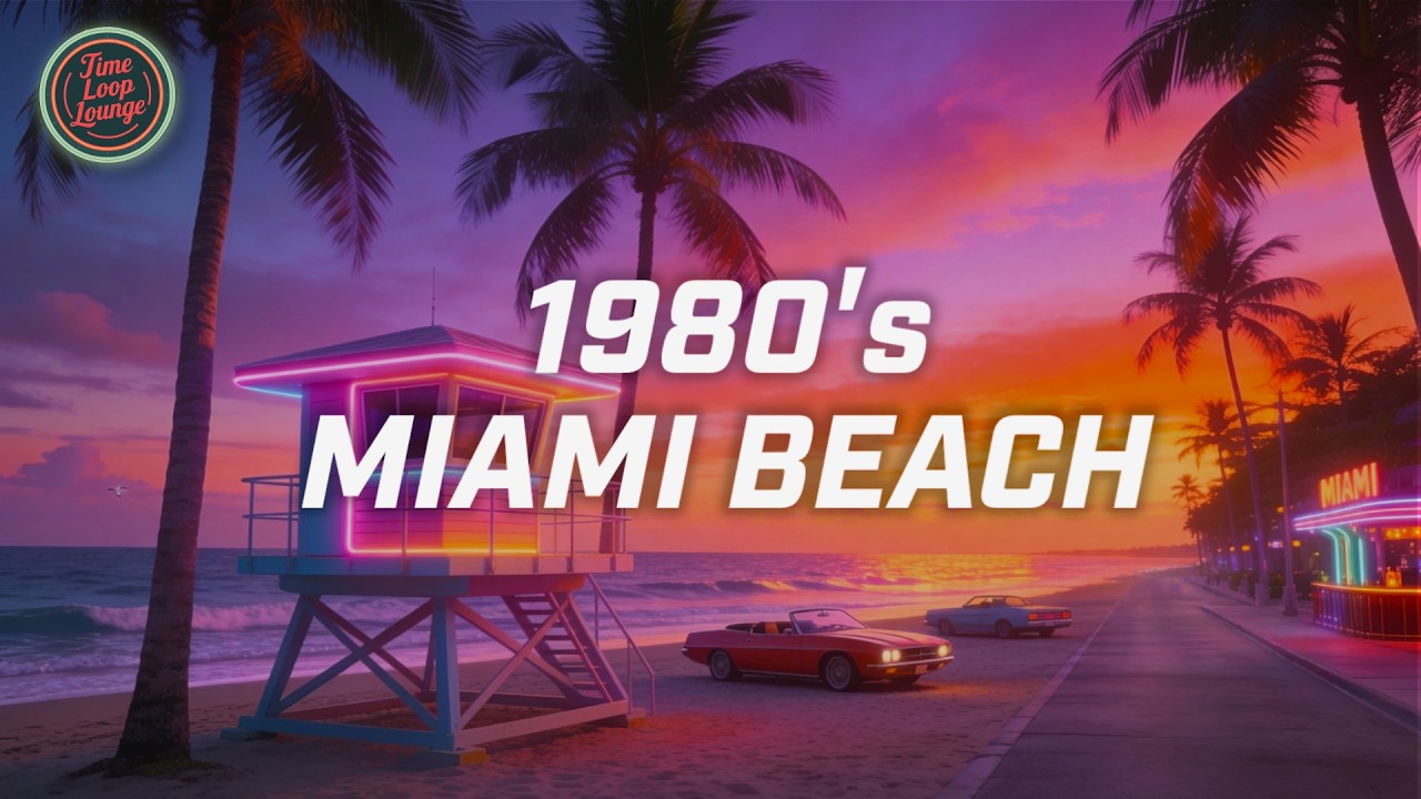 1980s Miami Beach Ambience — Synthwave Music & Ocean Waves | Time Loop Lounge