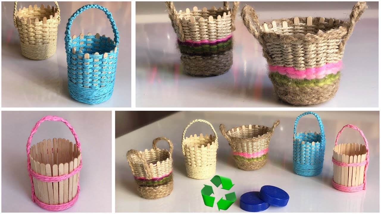 Plastik Şişe Kapakları ve İpten Mini Sepet Yapımı // Making Miniature Basket With Plastic Bottle Cap