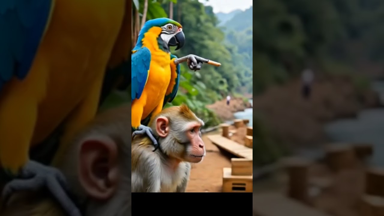parrot and monkey work and play #funny 😱😱