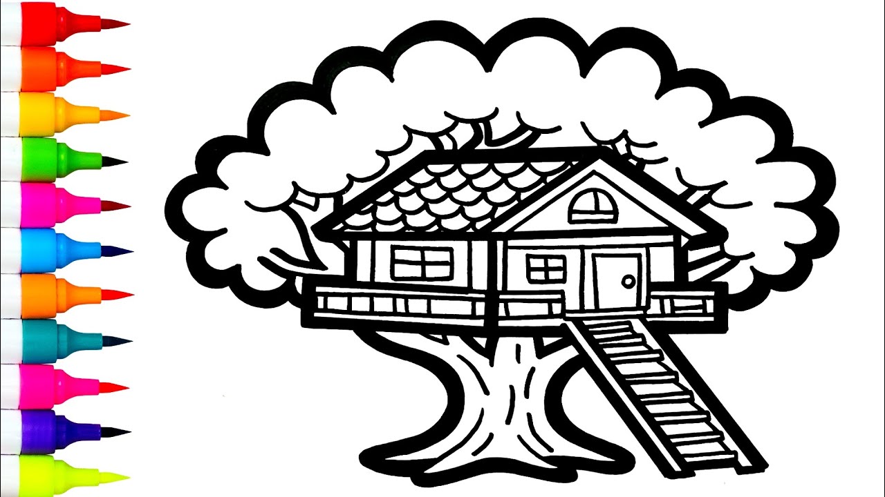 Как нарисовать домик на дереве шаг за шагом 🌳🏠 Эстетичный рисунок домика на дереве
