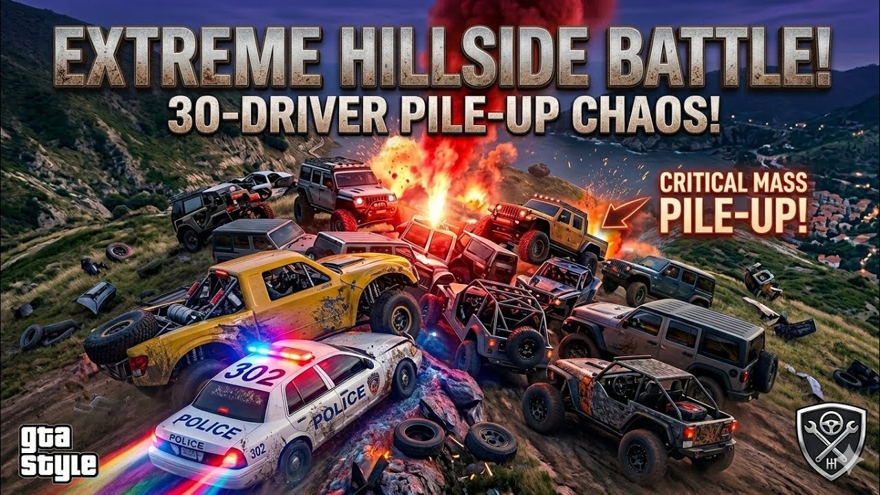 EXTREME Hillside Battle!  30-Driver Off-Road Racing (Short Version)