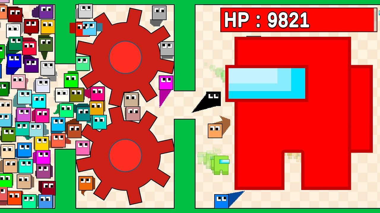 Square League - 100 Squares VS MEGA AmongUs 9,999 HP | Break the Block