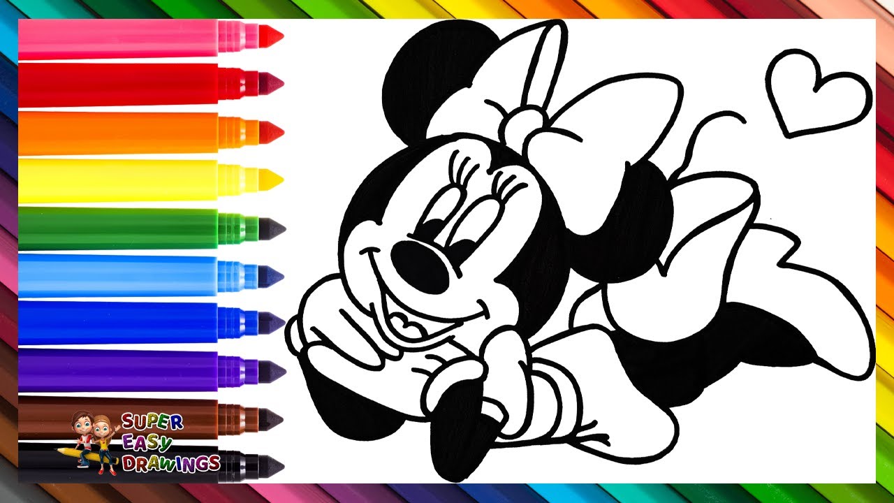 Draw and Color Minnie Mouse ⚫🎀⚫👠 Drawings for Kids